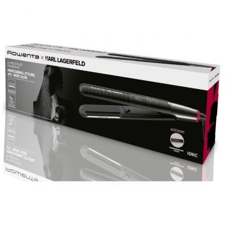Rowenta SF466LF0 K/Pro Stylist - Plancha para el pelo 2 en 1 con cepillo integrado y placas flotantes, tecnología iónica, pantalla LCD, negro - Alisado y rizado